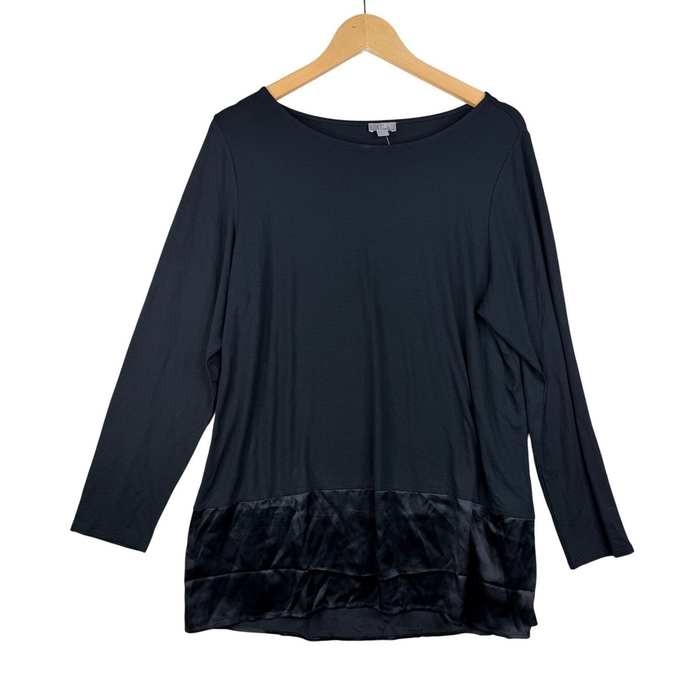 New J. Jill Silk Bottom Long Sleeve Blouse size Large Black